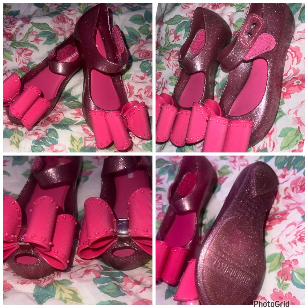 Mini Melissa Pink Glitter Kids Shoes with bow